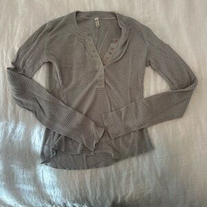 Free People Sage Gray Long Sleeve Henley Top